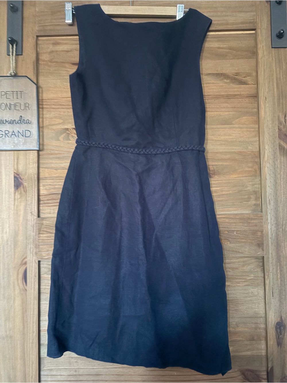 Classic Sleeveless Navy Dress with Braided Waist